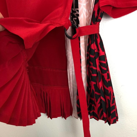 YIGAL AZROUËL Silk Red Pleated Wrap Peplum Top 4 - Picture 10 of 12